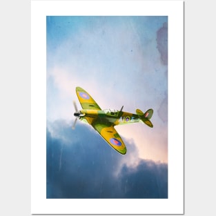 A spitfire in the style of 1960s model airplane box art Posters and Art